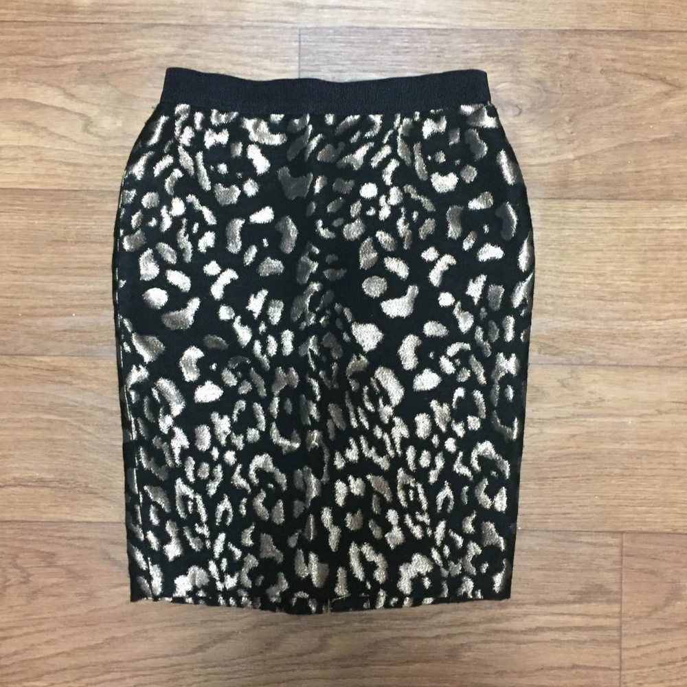 Ann Taylor Leopard Print Skirt Black and Gold